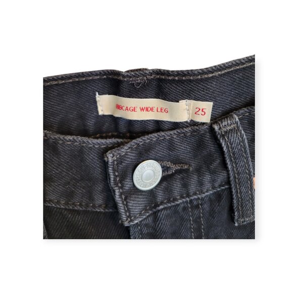 Levis Ribcage Wide Leg Jeans Black Size 25 Super High Rise Vintage Fit - Picture 7 of 16